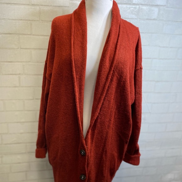 Free People Eucalyptus Wool Blend Cardigan Brick Red Heather XS OVERSIZED - Picture 7 of 16